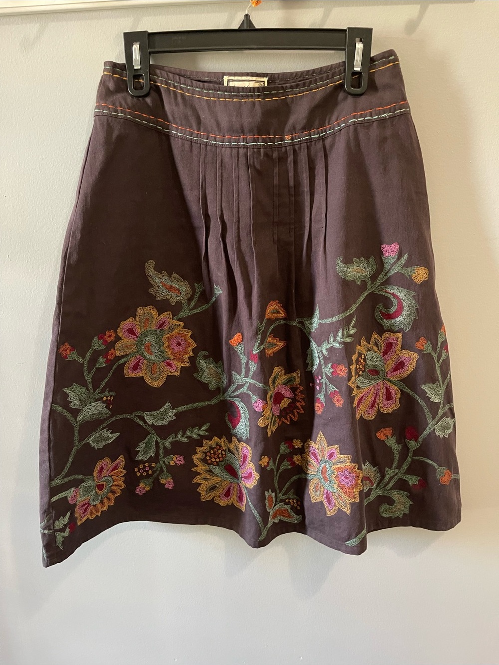April Cornell Floral Embroidered Cotton Skirt M